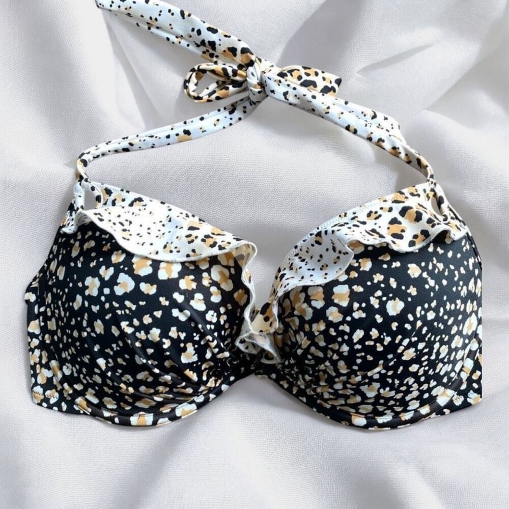 Victoria's Secret Bombshell Cheetah Halter Ruffle Bikini Top 36D Adds 2 Sizes